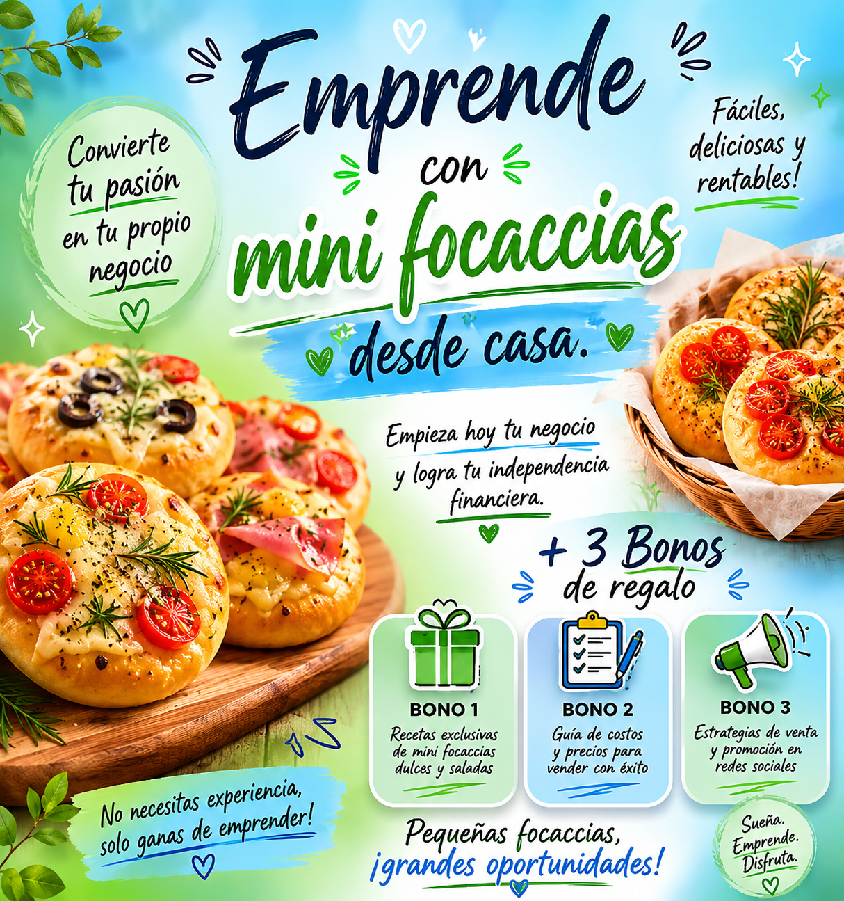 Emprende con Mini Focaccias + 3 Bonos de regalos: (Gana mas de $900.000 al mes)
